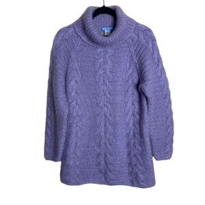 White + Warren Lilac Turtleneck Cable Knit Multi Stitch Tunic Sweater